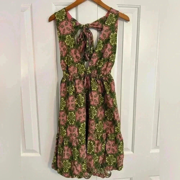 House of Harlow 1960 Linen Blend Halter Mini Dress S Floral Plunge Neck Tie Back - Picture 1 of 11